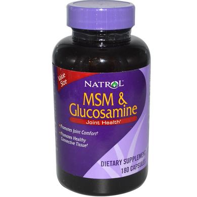 Глюкозамин сульфат и МСМ, MSM & Glucosamine, Natrol, 180 капсул - фото
