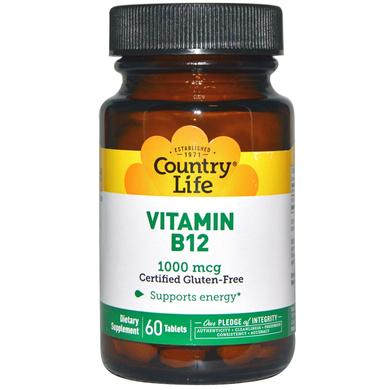 Витамин В12 (цианокобаламин), Vitamin B12, Country Life, 1000 мкг, 60 таблеток - фото