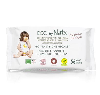 Детские влажные салфетки с алоэ вера, Sensitive Wipes, Eco by Naty, 56 шт - фото