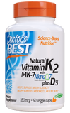 Натуральный витамин K2 MK-7 с MenaQ7 и витамином Д3, Natural Vitamin K2 MK-7 with MenaQ7 plus Vitamin D3, 180 мкг, Doctor's Best, 60 капсул, фото