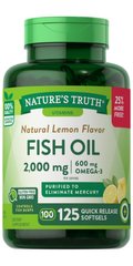 Рыбий жир со вкусом лимона, Fish Oil, Nature's Truth, 1000 мг, 125 гелевых капсул - фото