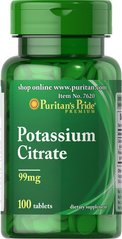 Калій, Potassium, Puritan's Pride, 99 мг, 100 капсул - фото
