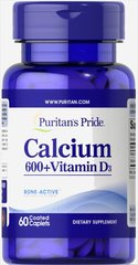 Кальцій карбонат + вітамін Д, Calcium + Vitamin D, Puritan's Pride, 600 мг/125 МО, 60 каплет - фото