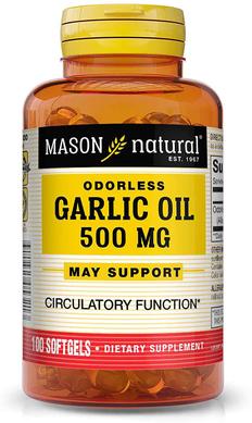 Чесночное масло 500 мг, Garlic Oil, Mason Natural, 100 гелевых капсул - фото