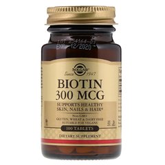 Биотин, Biotin, Solgar, 300 мкг, 100 таблеток - фото