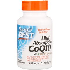 Коэнзим Q10 с биоперином, CoQ10, Doctor's Best, 100 мг, 120 жидких капсул - фото