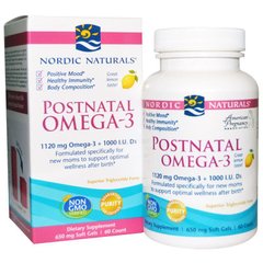 Рыбий жир для беременных, Postnatal Omega-3, Nordic Naturals, лимон, 650 мг, 60 капсул - фото
