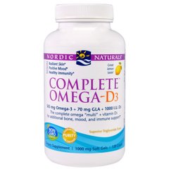 Омега 3 6 9 + Д3, Complete Omega- D3, Nordic Naturals, лимон, 1000 мг, 120 капсул - фото