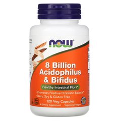 Пробіотики, Acidophilus & Bifidus, Now Foods, 8 млрд КОЕ, 120 капсул - фото