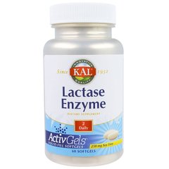 Фермент лактаза, Lactase Enzyme, Kal, 250 мг, 60 капсул - фото