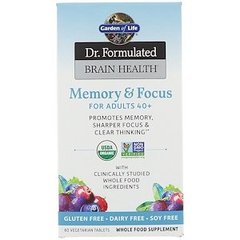 Улучшение памяти и работы мозга взрослых 40+, Memory & Focus, Garden of Life, Dr. Formulated Brain Health, 60 вегетарианских таблеток - фото