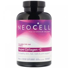 Neocell, Super Collagen + C, добавка с коллагеном и витамином C, 250 таблеток (NEL-12896) - фото