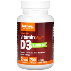 Витамин Д3, холекальциферол, Vitamin D3, Jarrow Formulas, 1000 МЕ, 200 капсул - фото