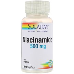 Ниацинамид, Niacinamide, Solaray, 500 мг, 100 капсул - фото