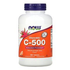 Витамин С жевательный, Chewable C-500, Now Foods, вкус апельсинового сока, 100 таблеток - фото