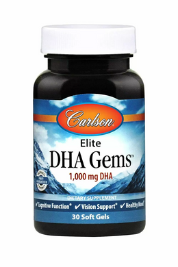 Докозагексаеновая кислота (ДГК), Elite DHA Gems, Carlson Labs, 1000 мг, 30 гелевых капсул - фото