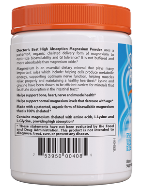 Магний хелат, High Absorption Magnesium Powder 100% Chelated with Albion Minerals, Doctor's Best, 200 мг, порошок 200 г - фото