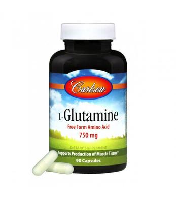 L-глутамин, L-Glutamine, Carlson Labs, 750 мг, 90 капсул - фото