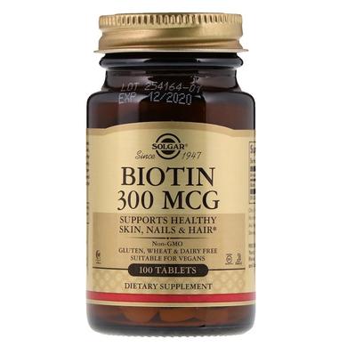 Биотин, Biotin, Solgar, 300 мкг, 100 таблеток - фото