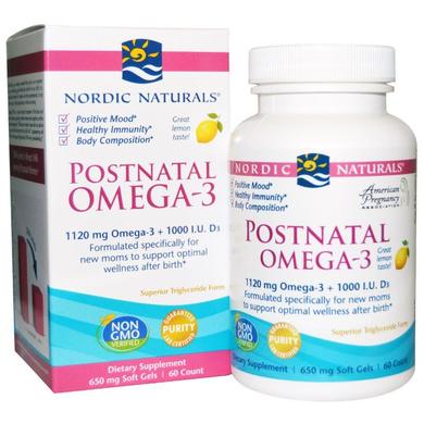 Риб'ячий жир для вагітних, Postnatal Omega-3, Nordic Naturals, лимон, 650 мг, 60 капсул - фото