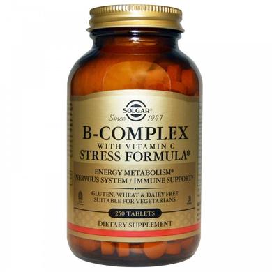 Комплекс вітамінів В + С, B-Complex with Vitamin C, Solgar, стрес формула, 250 таблеток - фото