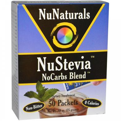 Стевия без связанных углеводов, NuNaturals, 50 пакетиков по 25 г - фото