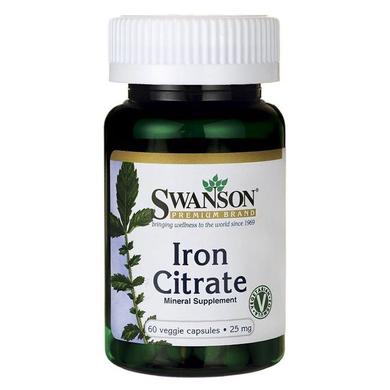 Цитрат заліза, Iron Citrate, Swanson, 25 мг, 60 вегетаріанських капсул - фото