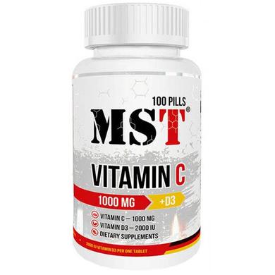 Витамин С + Витамин Д3, Vitamin C + D3, MST Nutrition, 1000 мг/2000 МЕ, 100 таблеток - фото