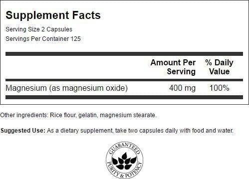 Магний, Magnesium, Swanson, 200 мг, 250 капсул - фото