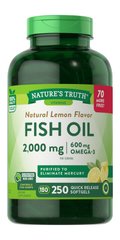 Риб'ячий жир зі смаком лимона, Fish Oil, Nature's Truth, 1000 мг, 250 гелевих капсул - фото