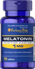 Мелатонин, Melatonin, Puritan's Pride, 1 мг, 90 таблеток - фото