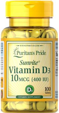 Витамин Д3, Vitamin D3, Puritan's Pride, 400 МЕ, 100 таблеток - фото