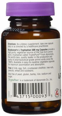 L-Триптофан 500 мг, Bluebonnet Nutrition, 30 капсул - фото