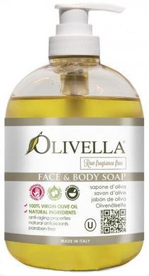 Мило рідке для обличчя та тіла для чутливої шкіри, не ароматизоване, на основі оливкової олії, Face&Body Soap Olive, Olivella, 500 мл - фото