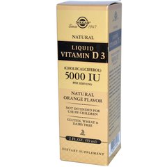 Витамин D3, Liquid Vitamin D3, Solgar, 5000 МЕ, апельсин, (59 мл) - фото