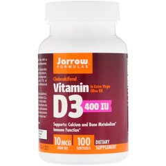 Витамин Д3 (холекальциферол), Vitamin D3, Jarrow Formulas, 400 МЕ, 100 капсул - фото
