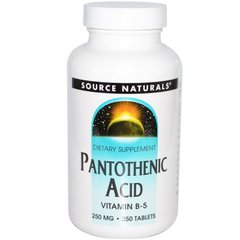 Пантотенова кислота, Pantothenic Acid (Vitamin B-5), Source Naturals, 250 мг, 250 таблеток - фото