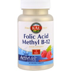 Фолиевая кислота и витамин В12, Folic Acid Methyl B-12, Kal, вкус малина, 60 таблеток - фото