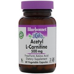 Ацетил -L карнитин, Acetyl L-Carnitine, Bluebonnet Nutrition, 500 мг, 60 капсул - фото