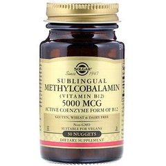 Витамин В12, Methylcobalamin Vitamin B12, Solgar, 5000 мкг, 30 таблеток - фото