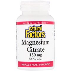 Магний цитрат, Magnesium Citrate, Natural Factors, 150 мг, 90 капсул - фото