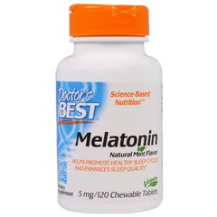 Мелатонин, Doctor's Best, мятный вкус, 5 мг, 120 жевательных таблеток - фото