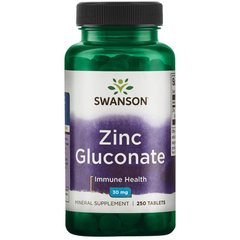 Цинк глюконат, Zinc Gluconate, Swanson, 30 мг, 250 таблеток - фото