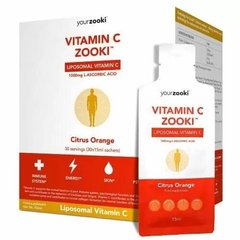 Витамин С липосомальный, Vitamin C Zooki, YourZooki, 1000 мг, вкус апельсина, 30 пакетиков по 15 мл - фото