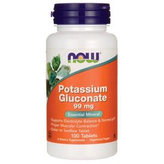 Глюконат калия, Potassium Gluconate, Now Foods, 99 мг, 100 таблеток - фото