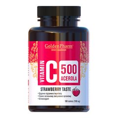 Вітамін С ацерола зі смаком полуниці, GoldenPharm, 100 таблеток - фото
