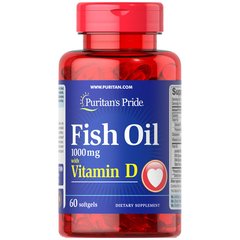 Рыбий жир с витамином D, Fish Oil with Vitamin D, Puritan's Pride, 1000мг, 60 капсул - фото