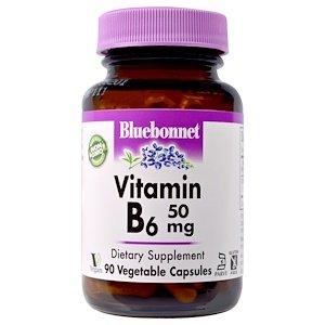 Вітамін В6 (піридоксин), Vitamin B-6, Bluebonnet Nutrition, 50 мг, 90 капсул - фото