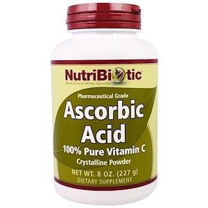 Аскорбиновая кислота (100% чистый витамин С), Ascobic Acid, NutriBiotic, кристаллический порошок, 227 г - фото