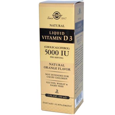 Вітамін D3, Liquid Vitamin D3, Solgar, 5000 МО, апельсин, (59 мл) - фото